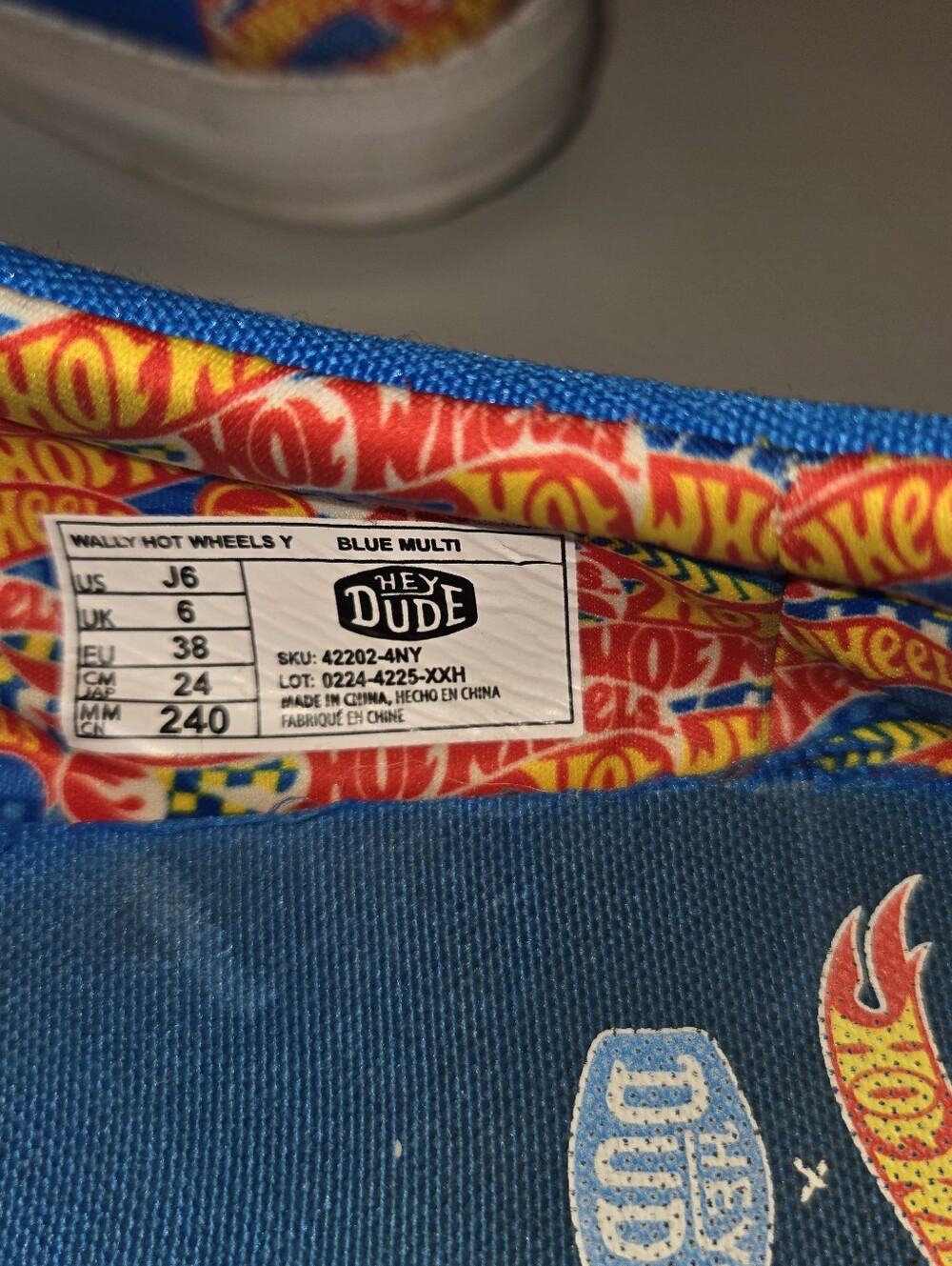 Hey Dude Wally Hot Wheels  Kids US J6 Blue Canvas Slip On Shoes - Picture 5 of 6